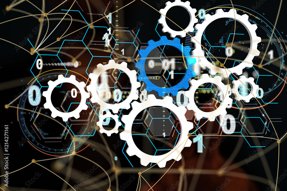 Poster neural network 3d illustration. big data and cybersecurity