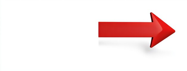 A red arrow, rendered in 3D, stands alone pointing right on a clean white background, conveying ideas about direction, navigation, and guidance