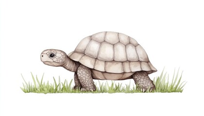 Obraz premium A serene tortoise gracefully walking across a grassy field, surrounded by a peaceful natural landscape