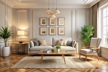 Fototapeta premium Elegant Picture Frames in Modern Living Room - Stylish Home Decor