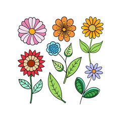 Flower and Leaves Floral Collection Element Clipart Vector Design Illustration