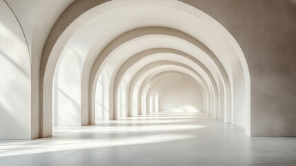 Serene White Archway Corridor Interior Architectural Photography