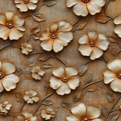 Seamless decorative wooden flowers pattern background