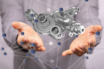 gear system data. Connecting lines and dots.Big data visualization