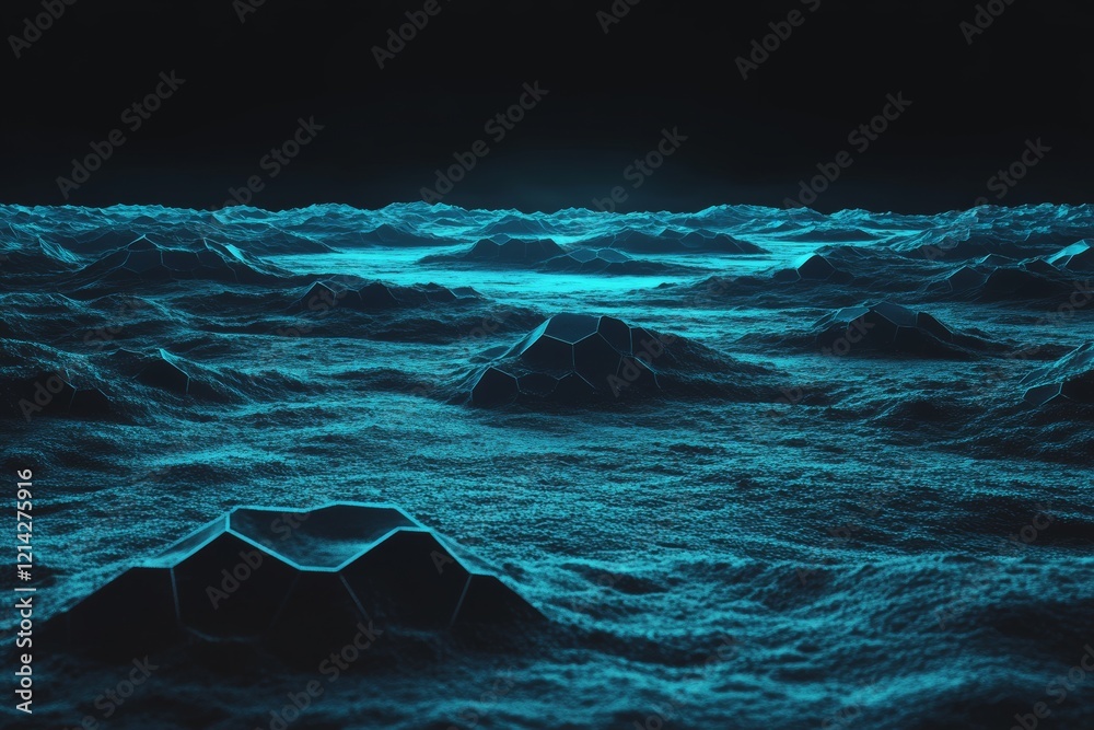 Poster creative design with a blue hexagonal background and binary code. illustrates technology, design, an