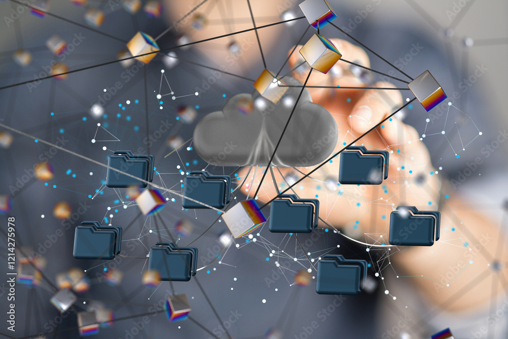 Aufkleber Data cloud storage network from lines, triangles and particle style design.