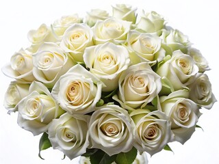 Obraz premium Elegant White Rose Bouquet Top View, Isolated on White Background, Floral Arrangement, Wedding Flowers, Cutout