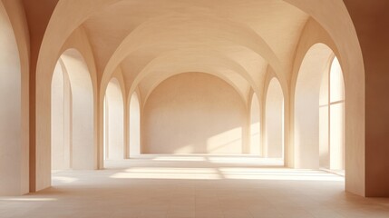 Fototapeta premium Sunlit Hallway with Vaulted Ceilings and Archways