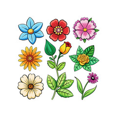 Flower and Leaves Floral Collection Element Clipart Vector Design Illustration