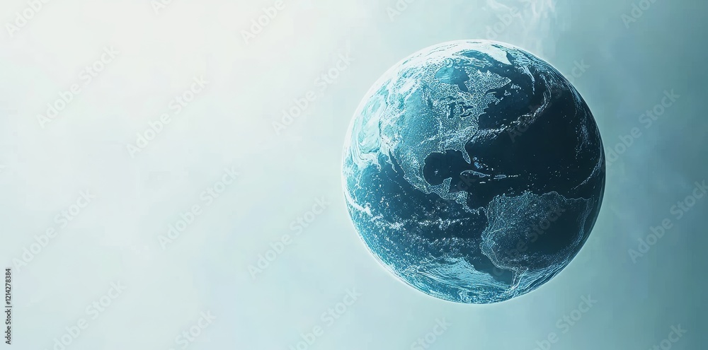 Poster a stylized digital globe with network lines displayed on a white background, enhanced with abstract 