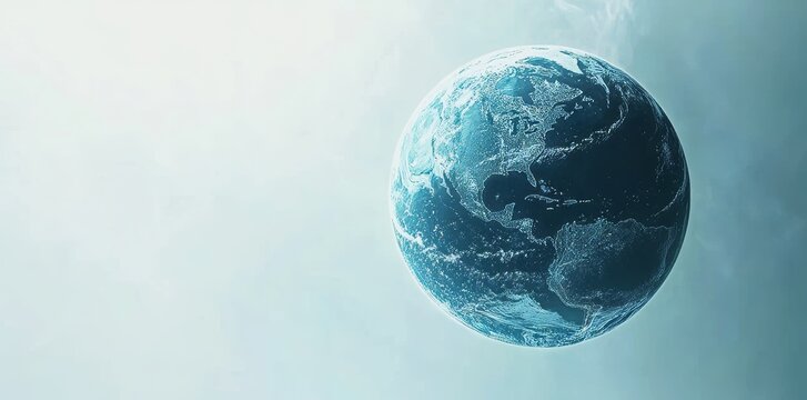 A stylized digital globe with network lines displayed on a white background, enhanced with abstract square patterns representing global connectivity