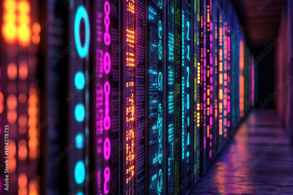 Poster 3d renderingabstract data streams appear on a dark blue background, representing big data and cloud 