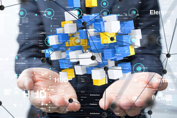 Connecting lines and dots.Big data visualization