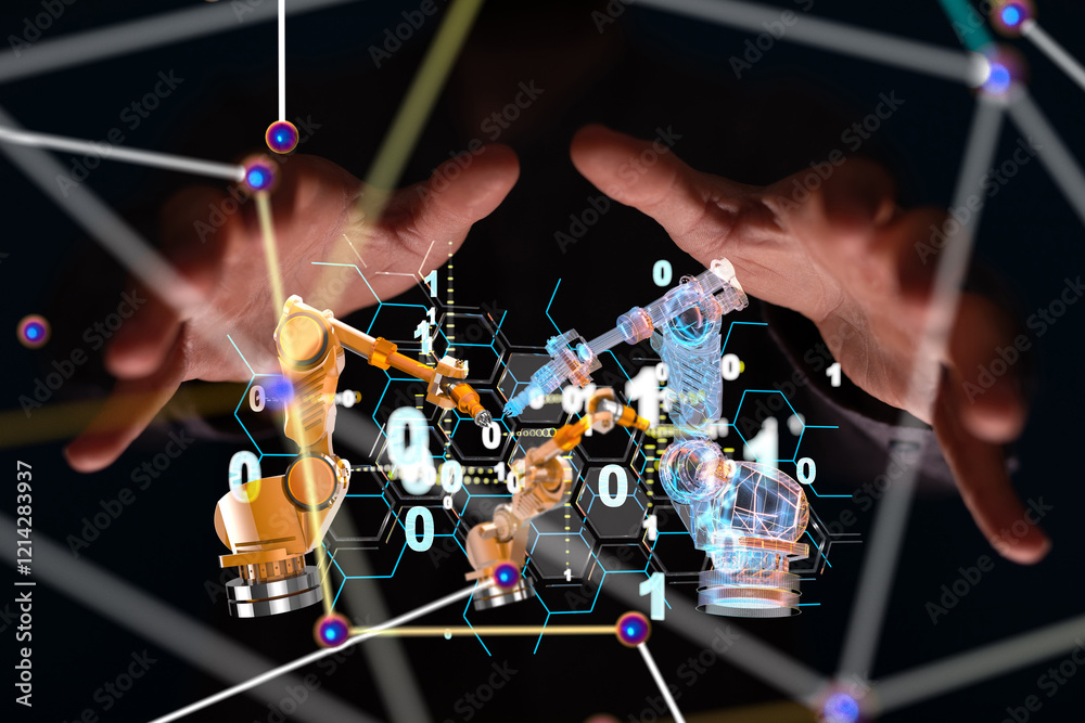 Aufkleber neural network 3d illustration. big data and cybersecurity