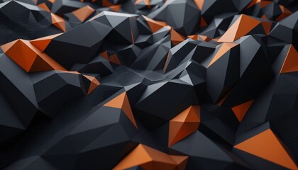 Fototapeta premium Abstract Low Poly 3D Render: Black and Orange Geometric Shapes