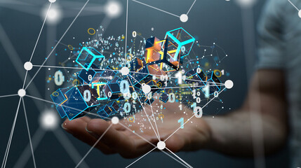 small data Cloud technology. Polygonal wireframe art looks like constellation