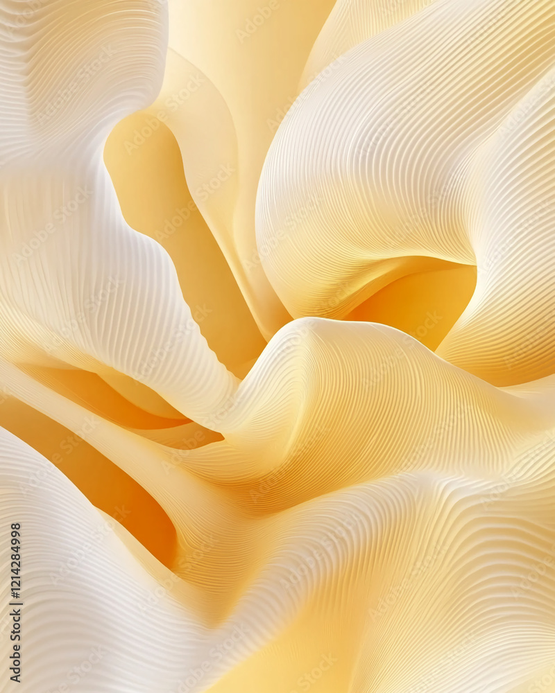 Poster Abstract yellow and white flowing texture with intricate curves and soft gradients