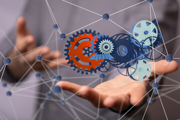 gear system data. Connecting lines and dots.Big data visualization