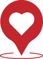 Red heart pin point icon on white background
