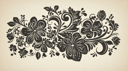 Elegant Black and White Floral Design: A Vintage Floral Illustration