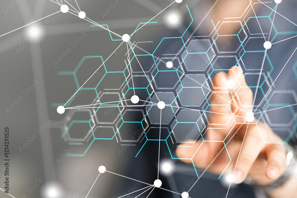 Aufkleber Global network. Blockchain. 3D illustration. Neural networks and artificial intelligence. Abstract