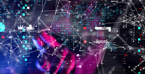 Obraz premium Neural network 3D illustration. Big data and cybersecurity