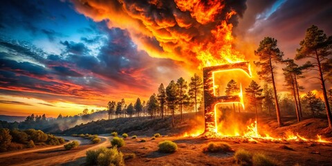 Fototapeta premium Fiery Letter E Landscape: Burning Bush Alphabet Photography
