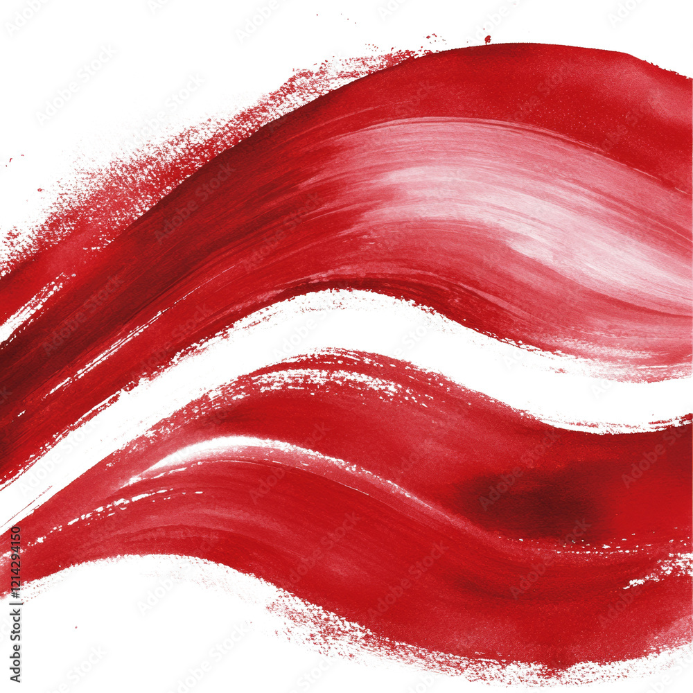 Poster The image shows an abstract artwork featuring two dynamic red paint strokes forming a wave-like pattern against a black background.