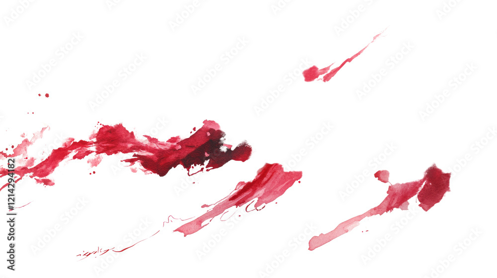 Poster The image showcases several dynamic red watercolor splashes and splatters against a stark black backdrop creating an abstract and expressive visual.