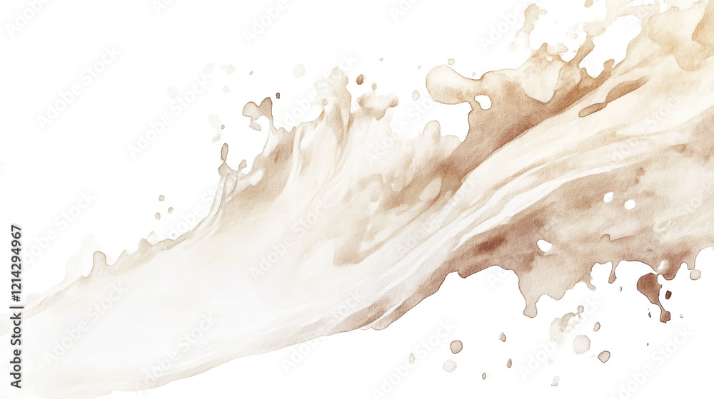Poster An abstract image depicting a beige creamy liquid splashing across a black background in a dynamic, flowing motion.