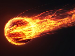 Bright fiery sphere racing through a dark sky, showcasing dynamic motion and intense energy