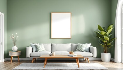 Mockup Poster wall Frame, Photo in Living Room Design, blank art canvas background interior