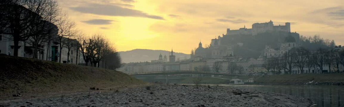 Salzburg city at sunrise in autumn