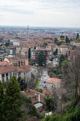 Fototapeta premium Historical part of Bergamo city, view from Bergamo Alta with narrow streets, tourists destination
