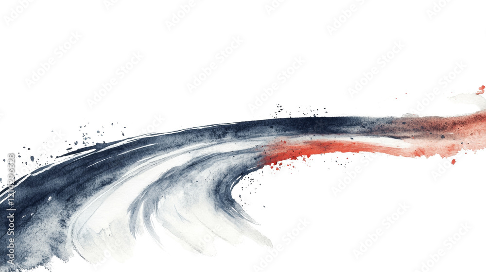Poster an abstract watercolor painting depicting a dynamic swirl of blues and reds against a black backgrou