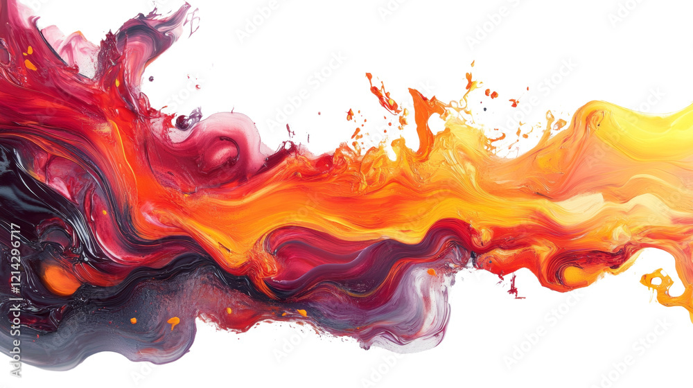 Poster An abstract image showcasing a dynamic swirl of red, orange, and yellow paint, creating a vibrant and fluid design.