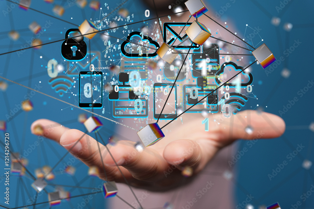 Poster data Internet infrastructure concept. Abstract technology background. 3D rendering.