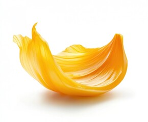 Vibrant yellow petal resting elegantly on a white surface in a minimalist composition