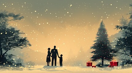 Obraz premium Family ancestors’ traditions come alive in this nostalgic flat design holiday illustration