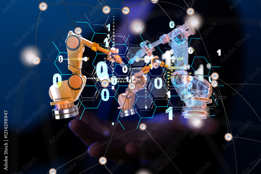 Aufkleber neural network 3d illustration. big data and cybersecurity