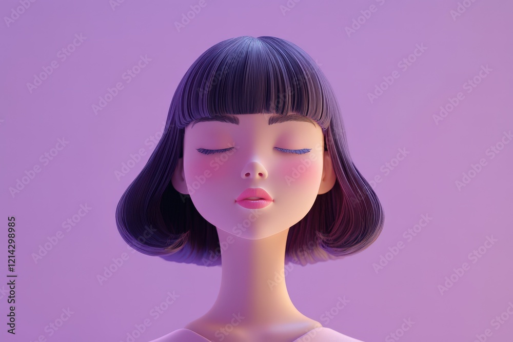 Canvas Prints Serene 3D Render of a Girl with Dark Hair