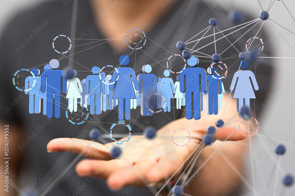 Poster Global network. Blockchain. 3D illustration. Neural networks and artificial intelligence. Abstract  3d