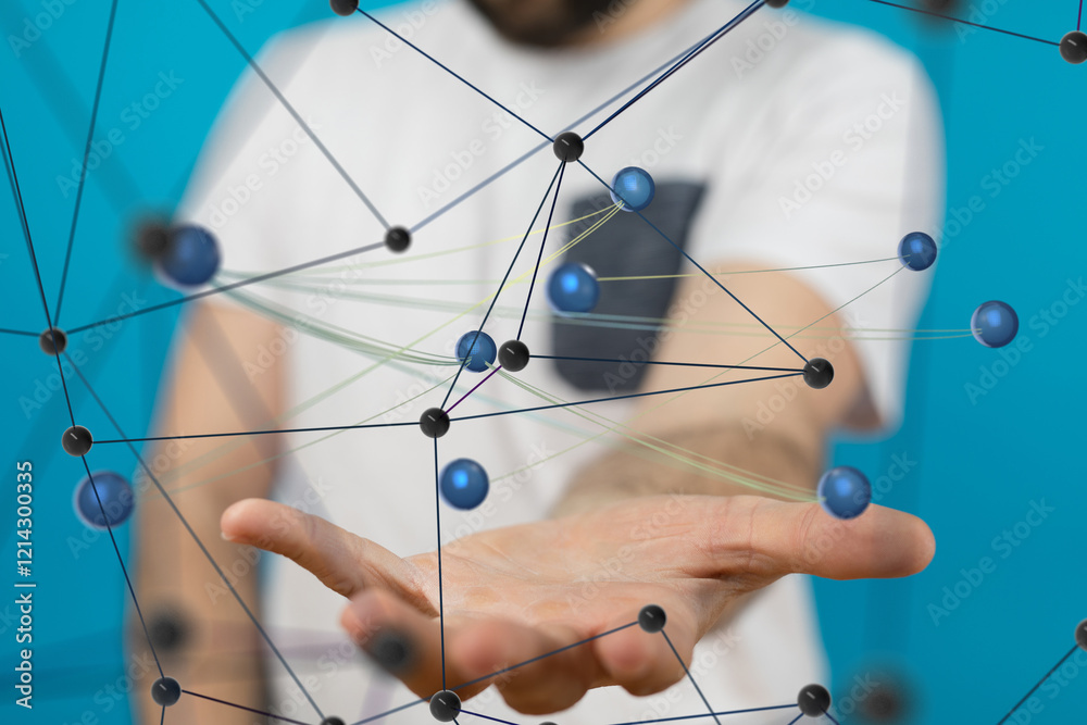 Fototapete Global network. Blockchain. 3D illustration. Neural networks and artificial intelligence. Abstract
