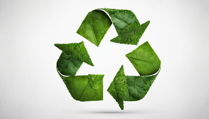 Green recycling symbol made of leaves on a textured white background