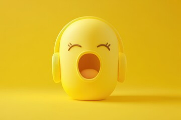 Yellow Cartoon Character Wearing Headphones Singing