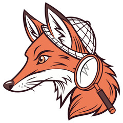 Fox head with a detective magnifying glass vector art illustration.