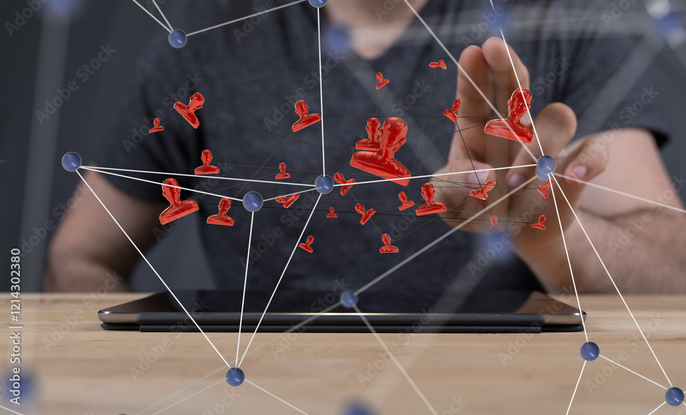 Poster Neural network concept. Connected cells with links.