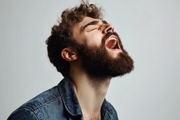 Obraz premium Bearded Man with Curly Hair Openly Shouting