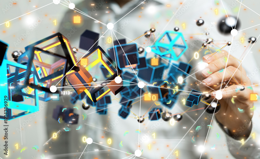 Aufkleber Neural network 3D illustration. Big data and cybersecurity - 3d