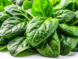 Obraz premium Fresh Spinach Leaves, Vibrant Green, High-Resolution Stock Photo, White Background